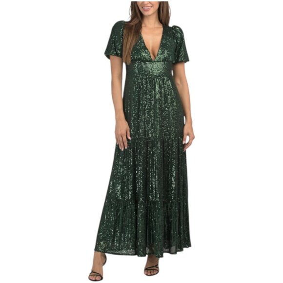 SAIL TO SABLE Sequin Embellished Short Sleeve Gown - Picture 1 of 2